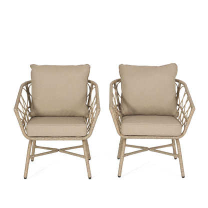 Bruce - Outdoor Club Chair Set With Water Resistant Cushions Rattan And Iron - Brown