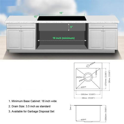 Stainless Steel Drop In Kitchen Sink 15" Topmount 16 Gauge - Brushed Nickel