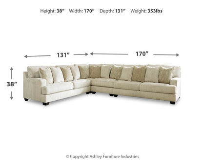 Rawcliffe - Left Arm Facing Sofa 4 Pc Sectional - Parchment