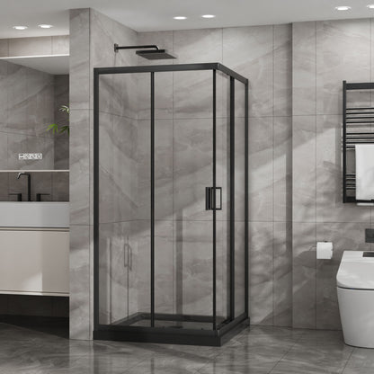 Corner Shower Enclosure, Double Sliding Door & Shower Base
