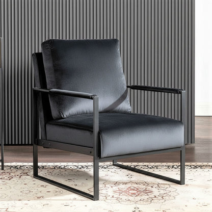 Classic Mid Century Modern Accent Chair With Durable Square Metal Frame, Armchair