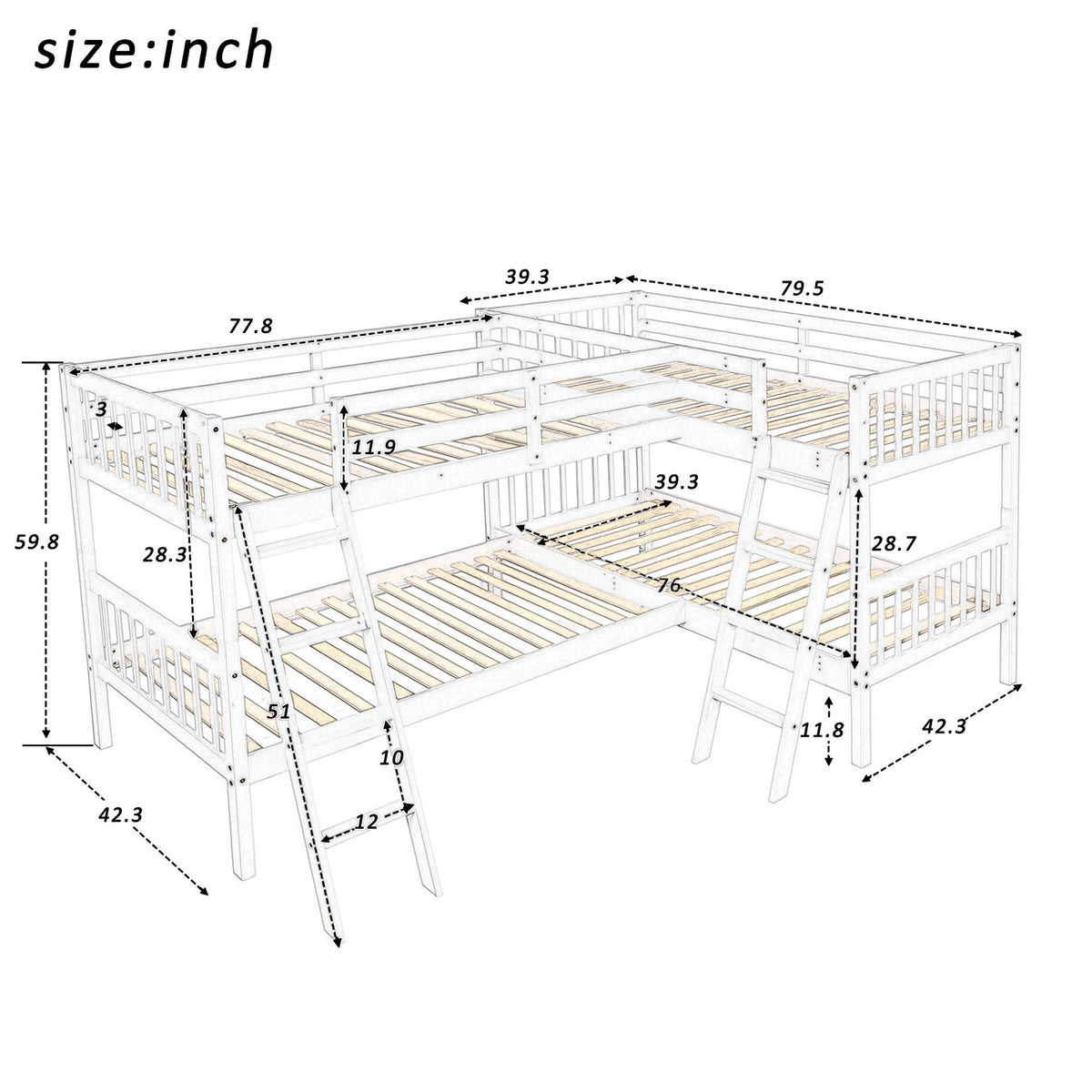 L Shaped Bunk Bed With Ladder
