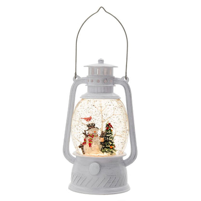 Christmas Plastic / Resin Lantern With Snowman & Tree LED / Water Spinning / 6 Hours Timer, 3*AA Batteries Required - White / Multi
