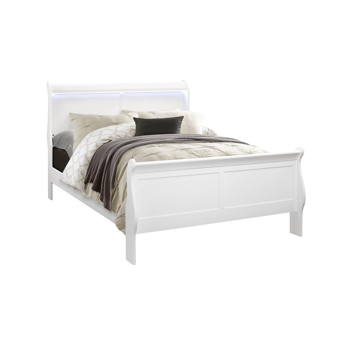 Charlston - Modern Sleigh Design Bed With LED