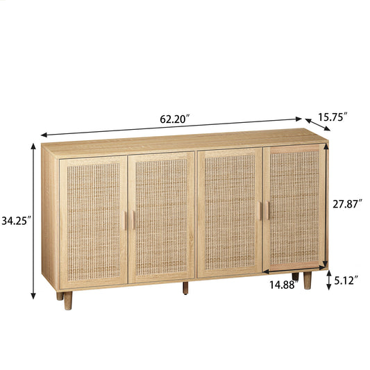 Elegant And Functional Rattan Decorative Storage Cabinet With 4 Doors