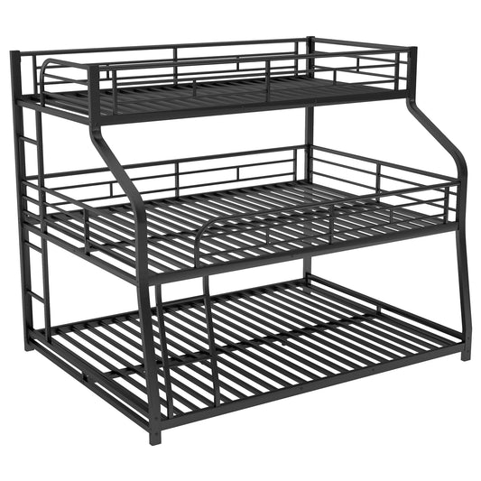 Twin Long / Full Long / Queen Triple Bunk Bed With Long And Short Ladder And Full-Length Guardrails - Black