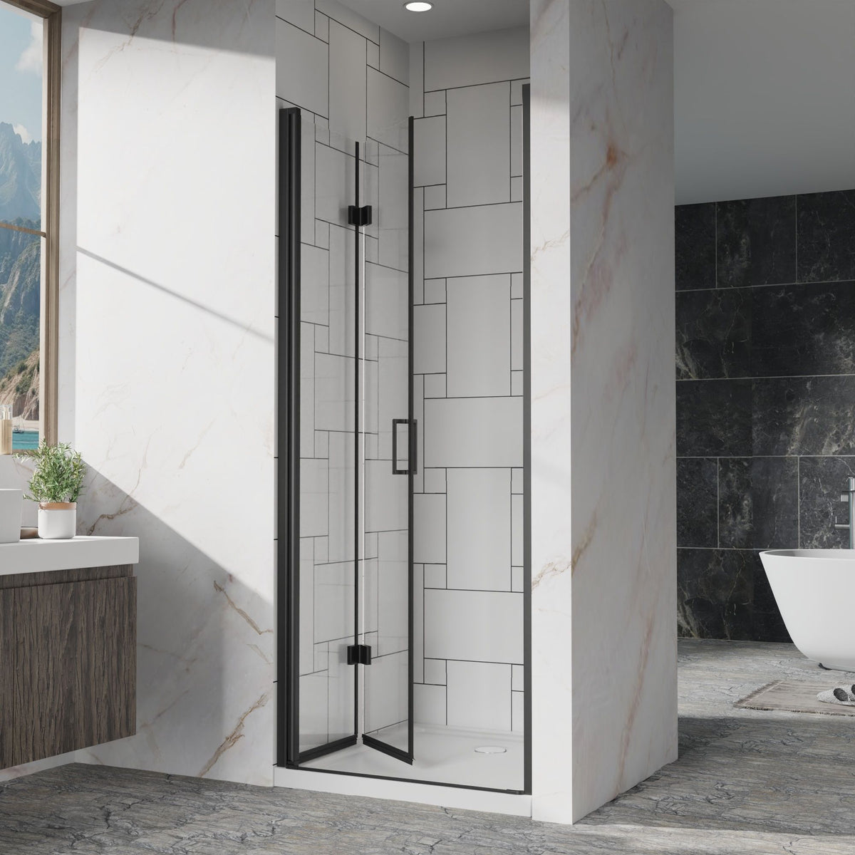 Bifold Frameless Shower Door With Tempered Clear Glass