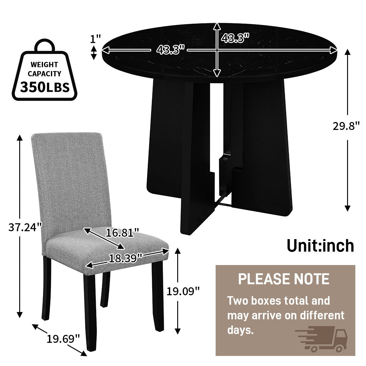 5 Piece Round Dining Table Set, Modern Table And 4 Upholstered Chairs For Dining Room