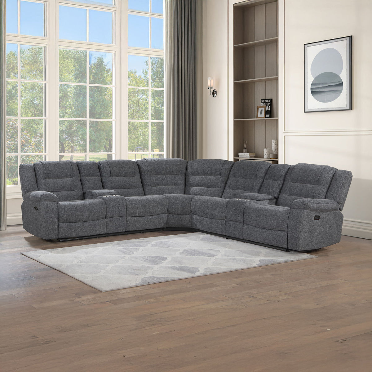 Redondo - Power 3 Piece Ssectional (2 Loveseats & Wedge) - Dark Gray