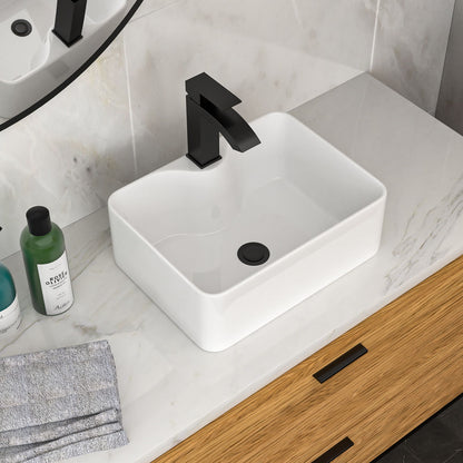 Rectangular Vessel Sink With Faucet & Drain - White / Black