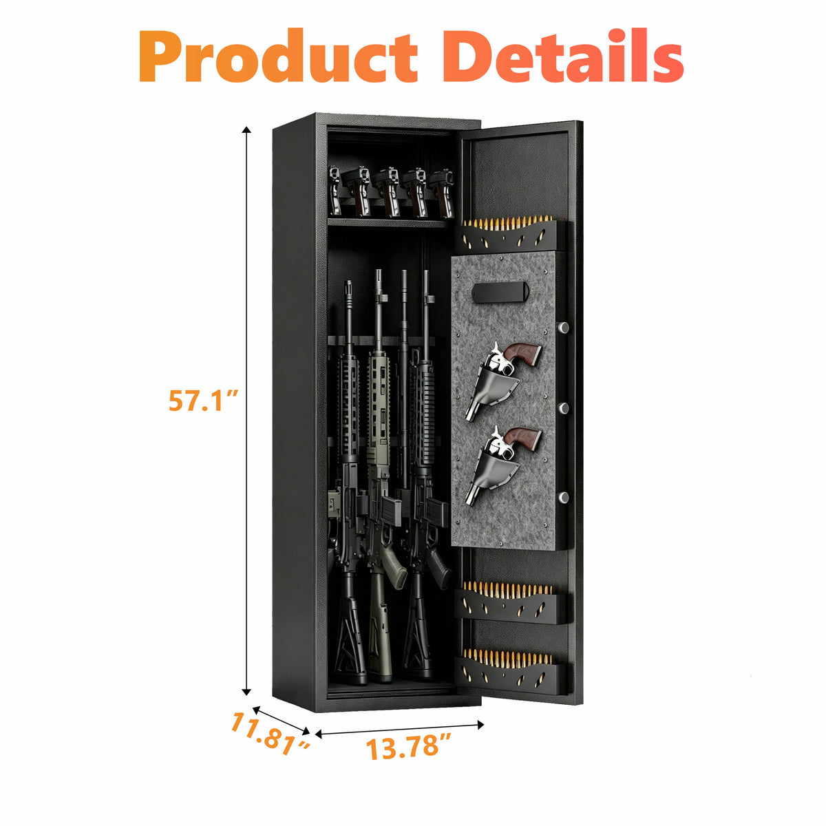 Rifle Safe, Biometric & Keypad Lock, Adjustable Gun Racks With Built In Alarm System