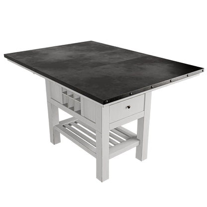 Counter Height Dining Table With 2 Leaves, Under Table Storage - Antique White / Gray