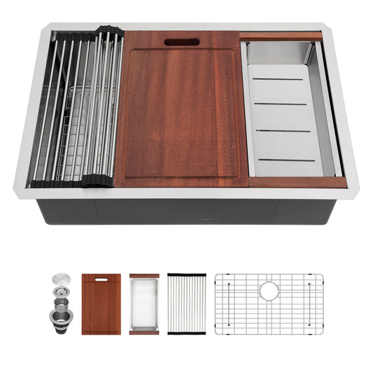 Undermount Workstation Kitchen Sink Stainless Steel Single Bowl