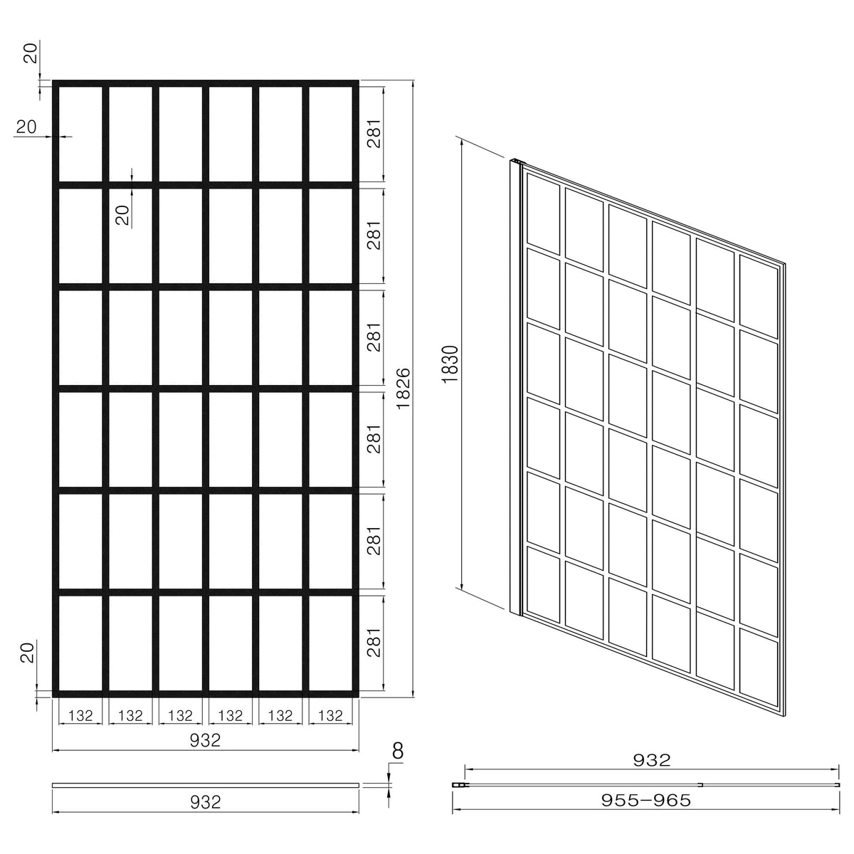 Frameless Fixed Shower Door, Open Entry Design