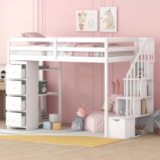 Loft Bed With Storage Drawers And Stairs With Shelves