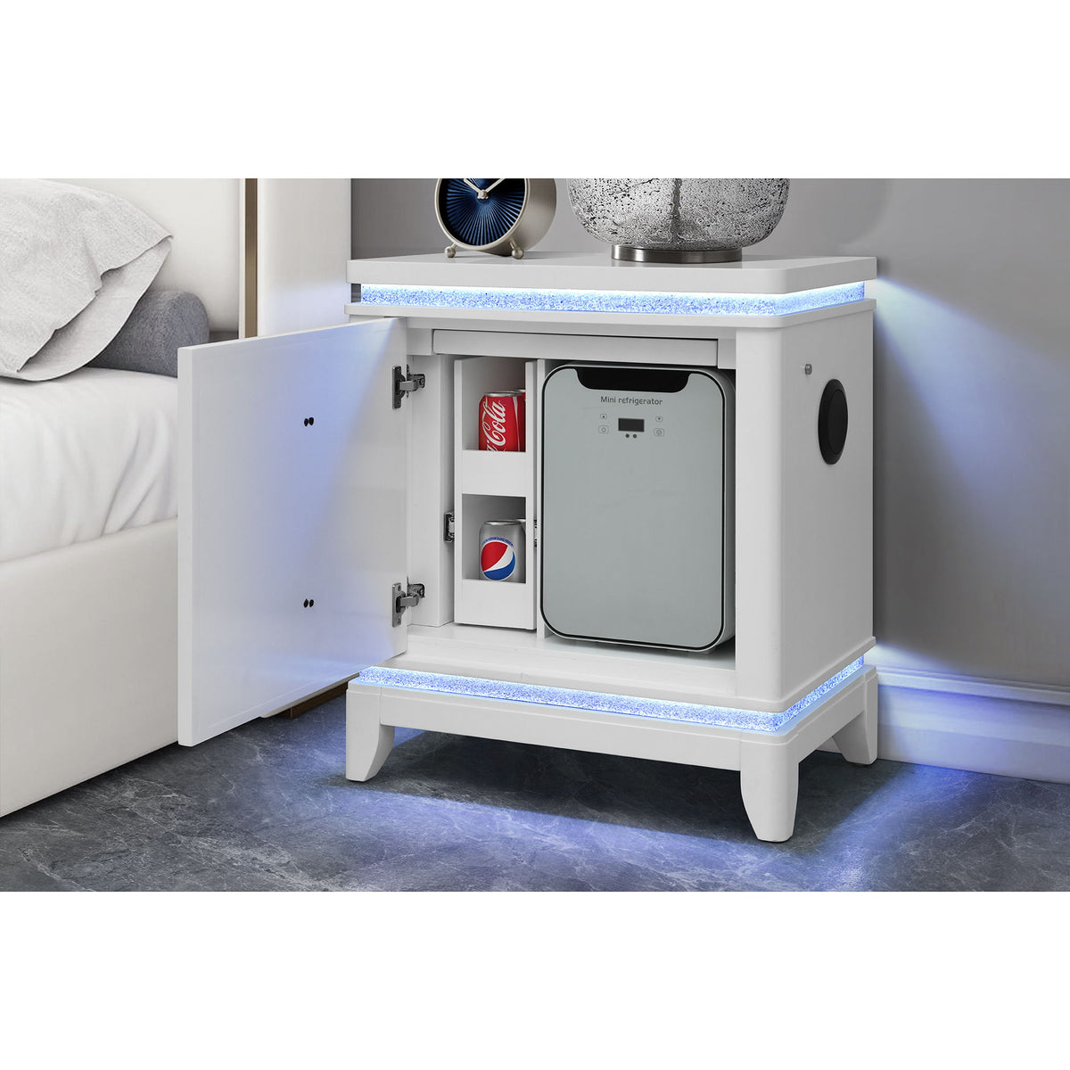 Adalid - Nightstand With Cooler, USB And Speaker - White