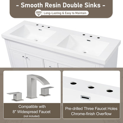 Vanity Top With Undermount Rectangular Double Sinks, Faucet Holes - White