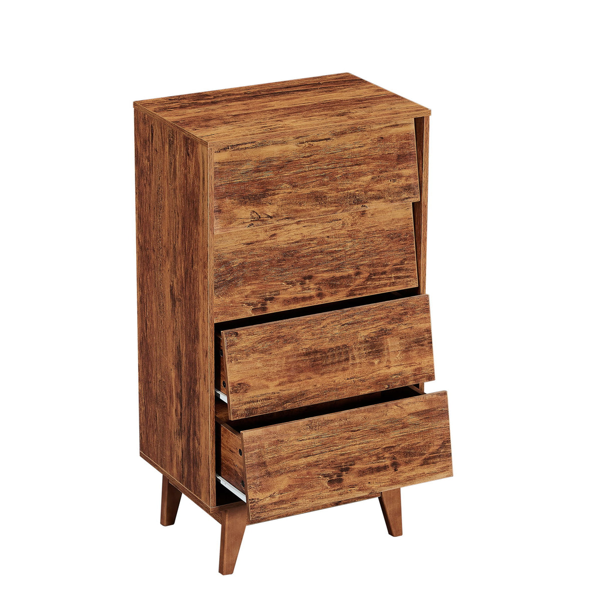 Vintage Style 4 Drawer Double Dresser With Bevel Design - Brown