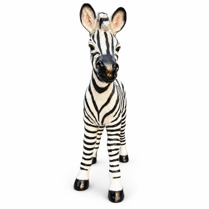 Standing Zebra Garden Statue, Animal Sculpture With 2 Ground Stakes For Outdoor Decor - Black White