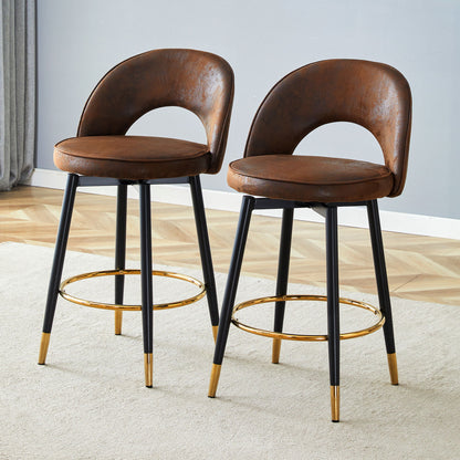 Upholstered Rotatable Bar Chair With Metal Legs For Dining Room