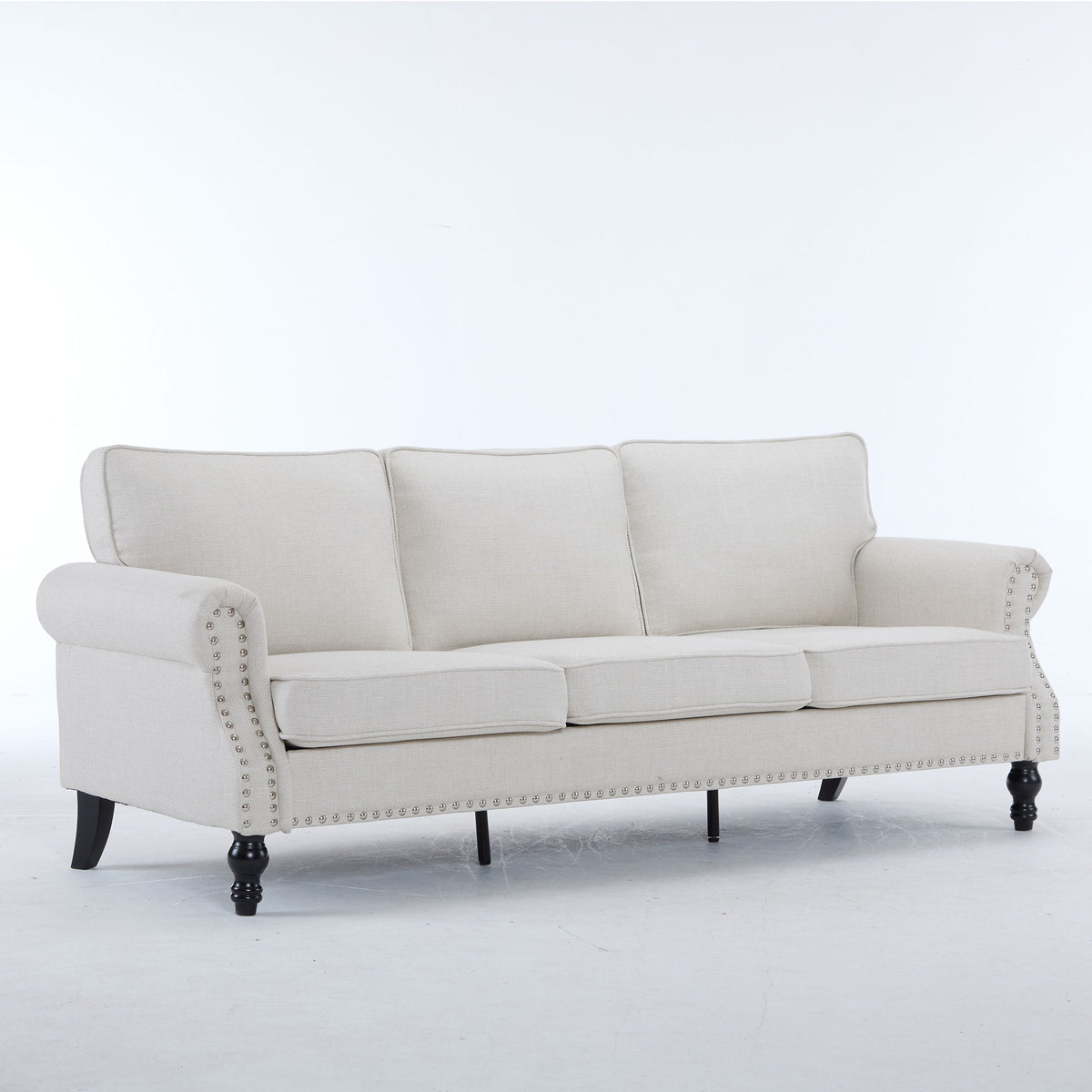 Rolled Arm Sofa With Nailhead Trim With Wooden Legs