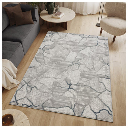 Geometrix - 5'3" X 7'3" Area Rug, Geometric 3D Effect - Ivory / Gray - Polyester