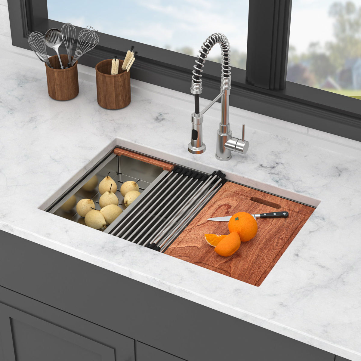 Undermount Workstation Kitchen Sink Stainless Steel Single Bowl