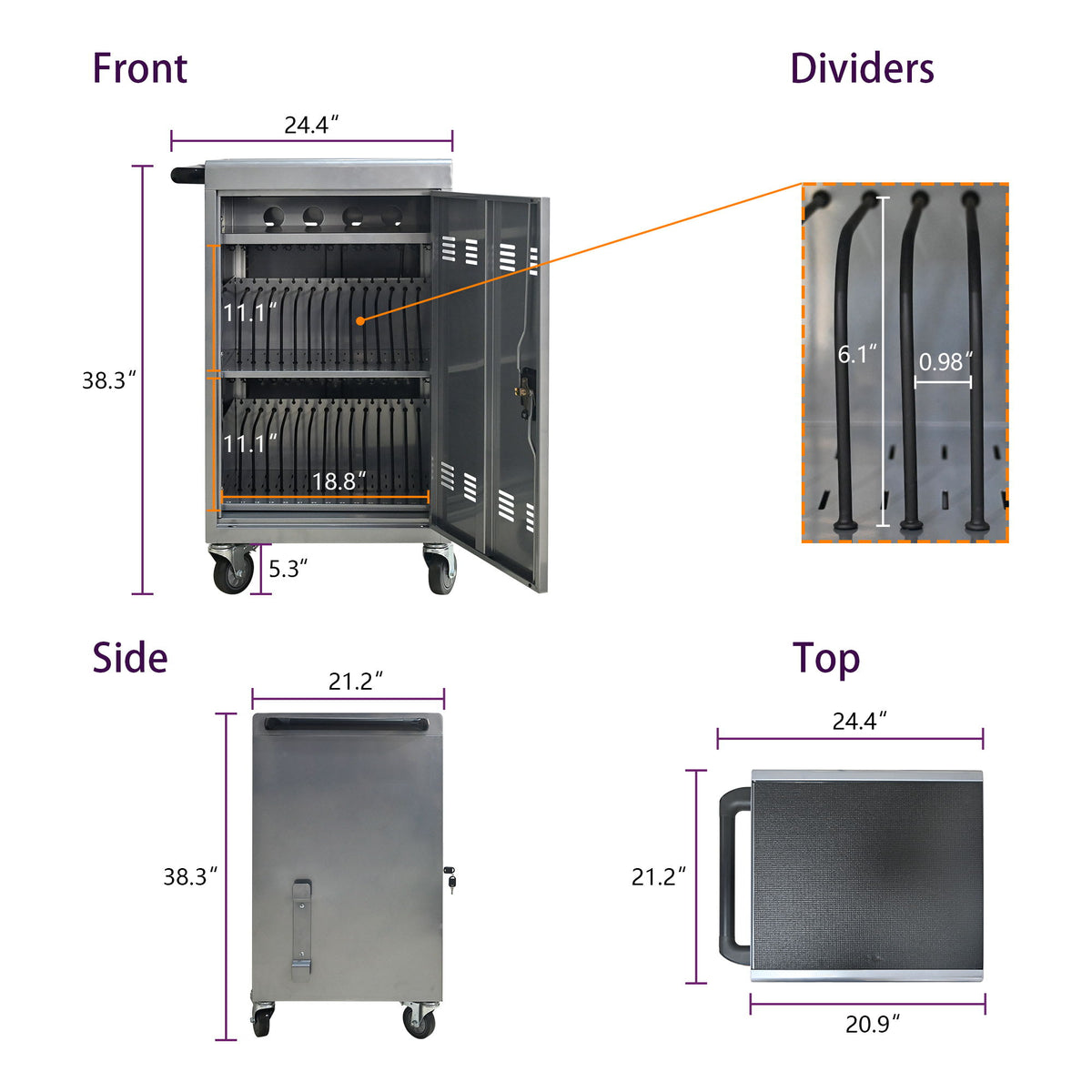 Mobile Charging Cart Station For book, Tablet And Laptop Computer With Power Strip Included
