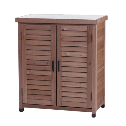 Potting Bench With Storage Cabinet And Metal Table Top For Outdoor