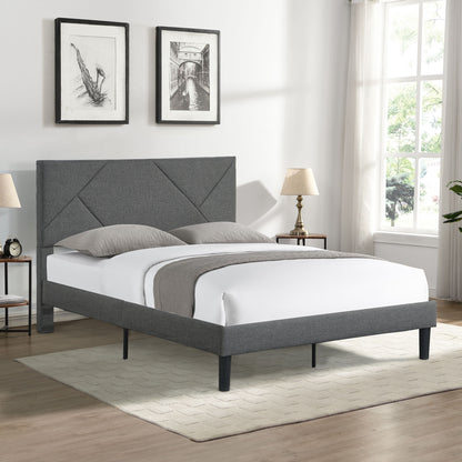 Upholstered Platform Bed Frame With Headboard, Wood Slat Support