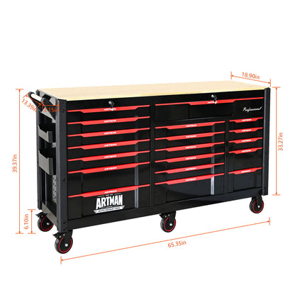 Heavy Duty Tool Cart With 19 Drawers, Tools Not Included, Mobile Storage For Workshop Or Laboratory - Black / Red