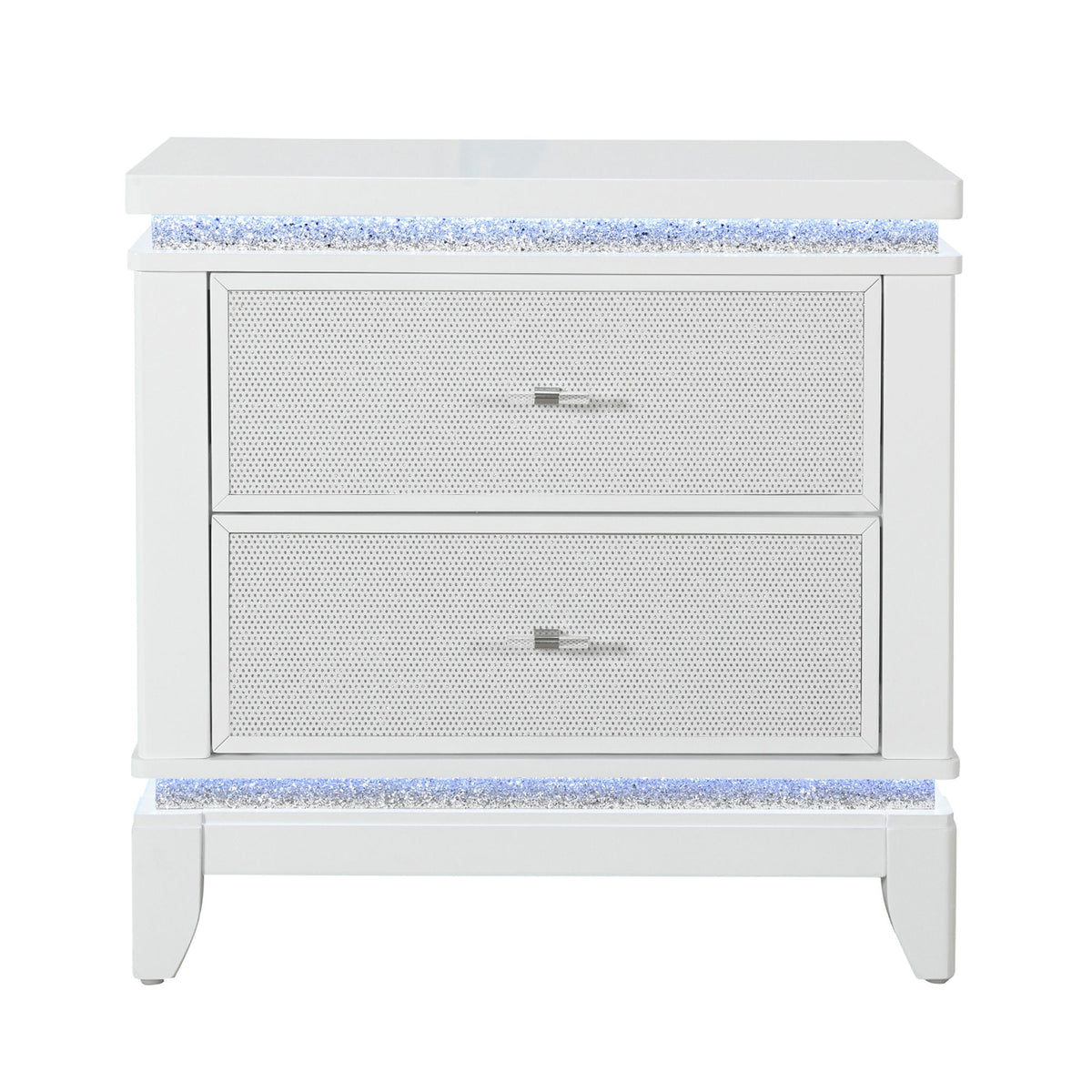 Adalid - Nightstand With Glittered Drawer Front And LED Lighting - White