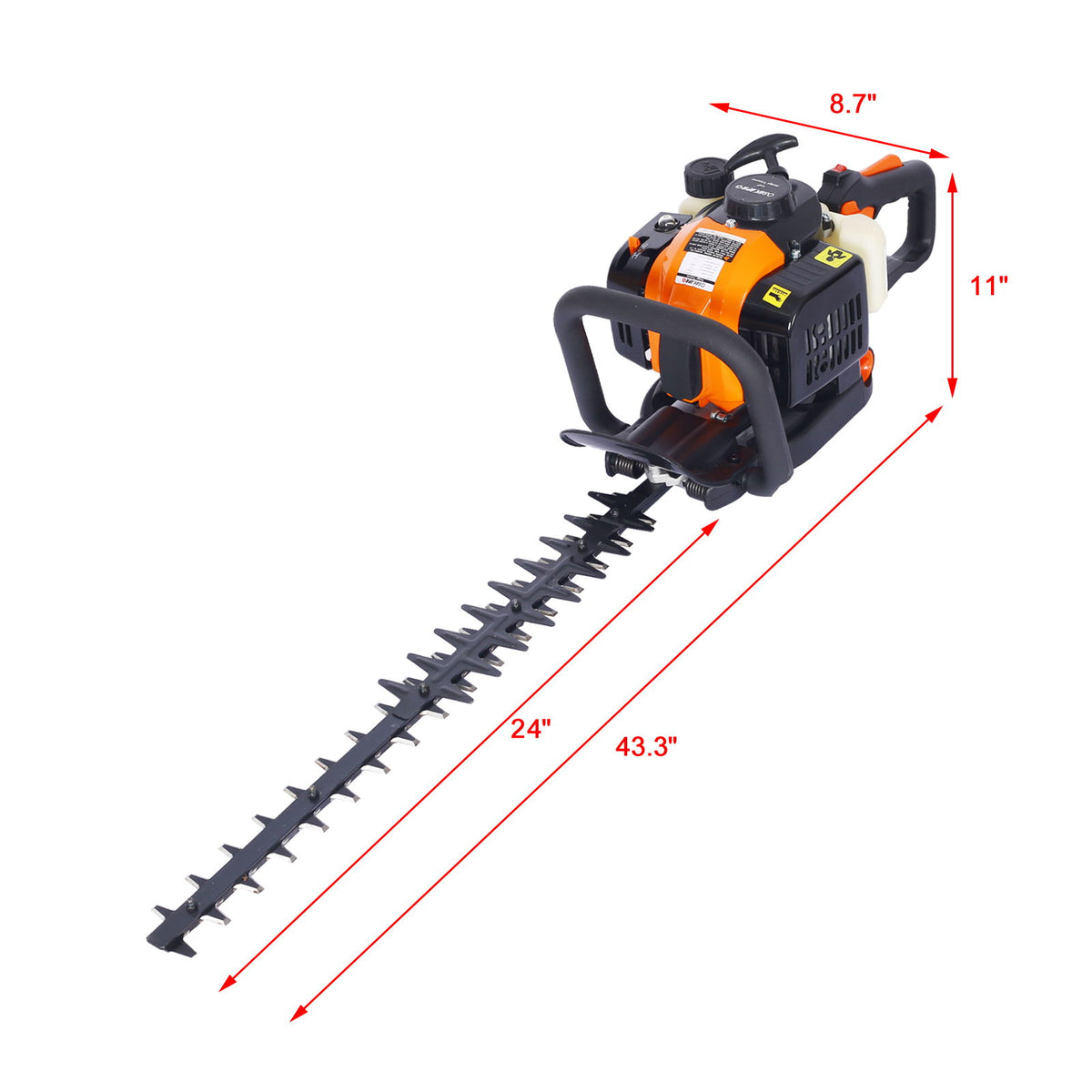 26Cc Gas Powered Hedge Trimmer With Double Sided Blade And Recoil Start - Orange