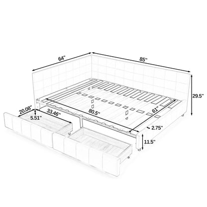 Upholstered Bed Frame With Tufted Backrest And Armrests