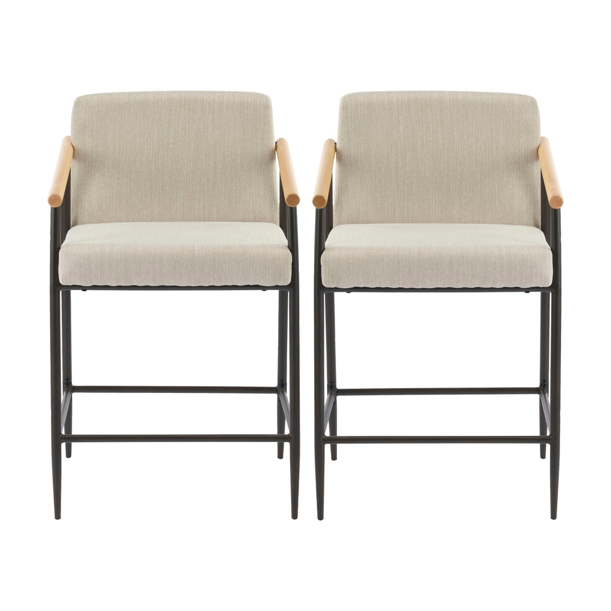 Counter Stool Set With Iron Frame - Espresso / Beige