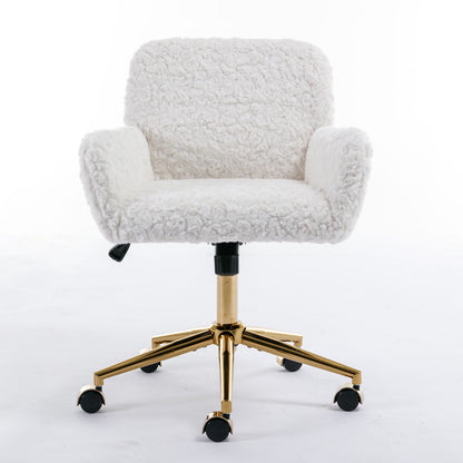Office Chair, Artificial Rabbit Hair Home Office Chair With Metal Base, Adjustable Desk Chair Swivel Office Chair, Vanity Chair