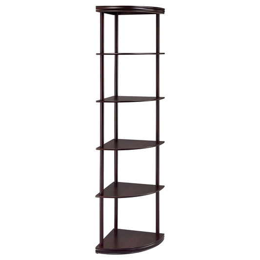 Corner Bookcase With 5 Shelves, Compact Design For Living Room - Cappuccino