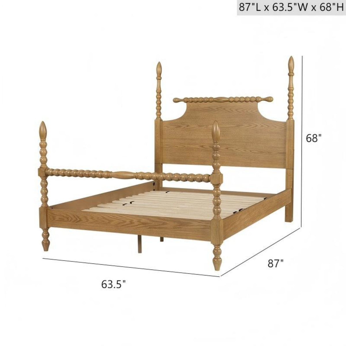 Queen Bed Turned Legs - Natural