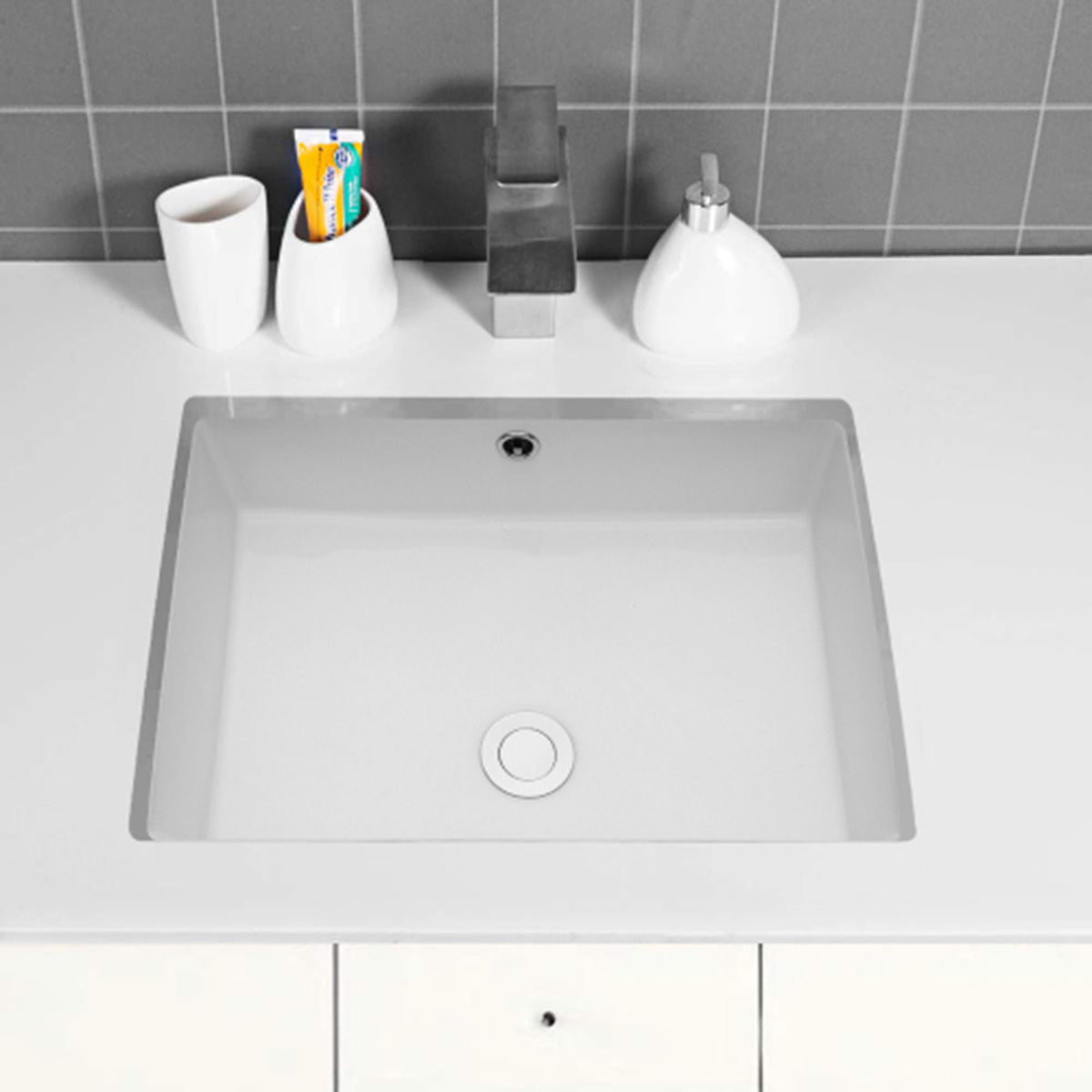Modern Ceramic Rectangular Undermount Bathroom Sink With Overflow