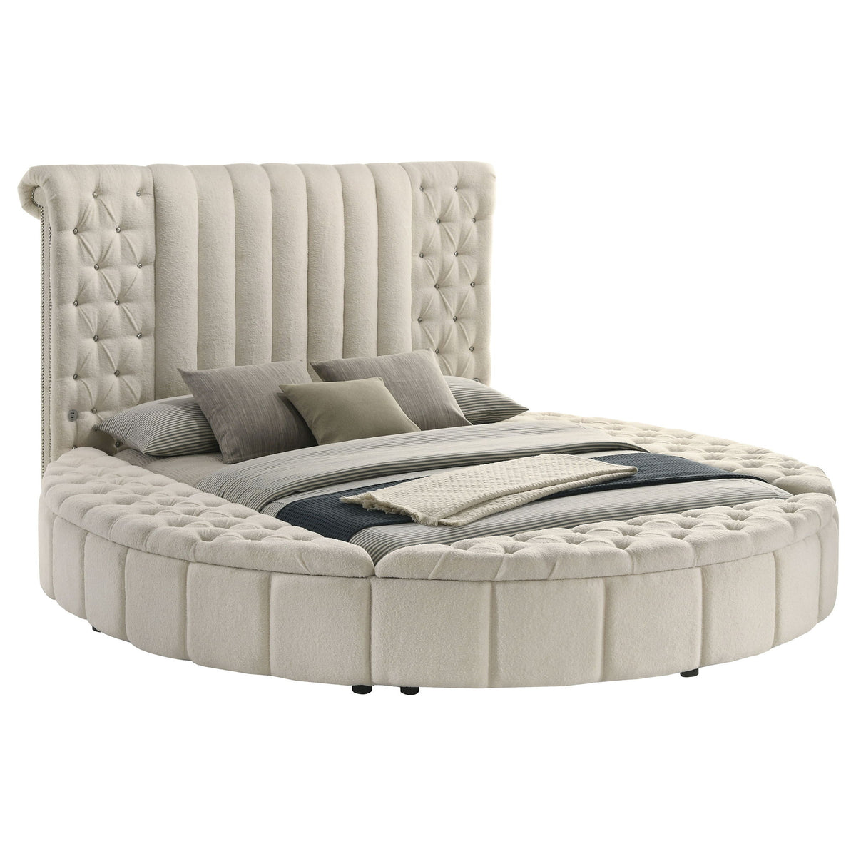 Santiago - Upholstered Round Storage Bed With Built In Charging Ports