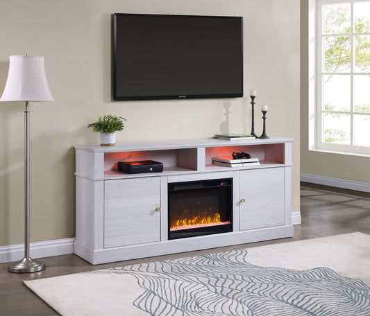 Terra - TV Stand Console With Fireplace - White Walnut