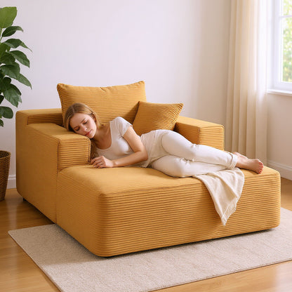 Convertible Chaise Lounge Chair With Wide Armrest & Throw Pillows