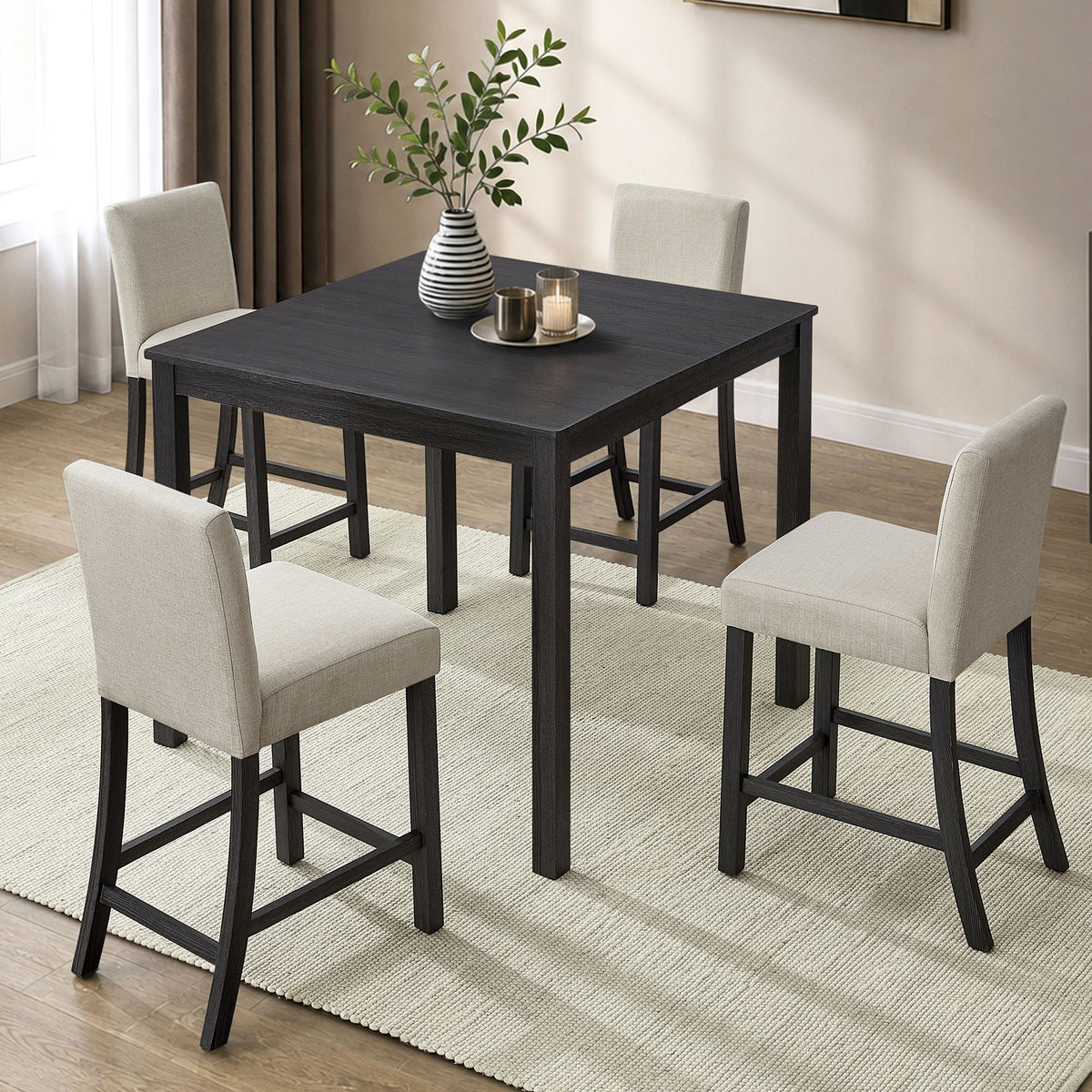 5 Piece Counter Height Table Set With 4 Chairs