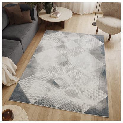 Geometrix - 5'3" X 7'3" Area Rug & Geometric, 3D Effect - Ivory / Gray - Polyester