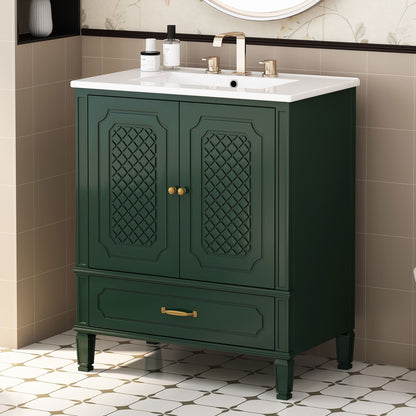 30" Bathroom Vanity With Sink, Soft Closing Door, Multi Functional Storage - Green