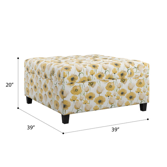 Floral Storage Ottoman With Traditional Design - Gold