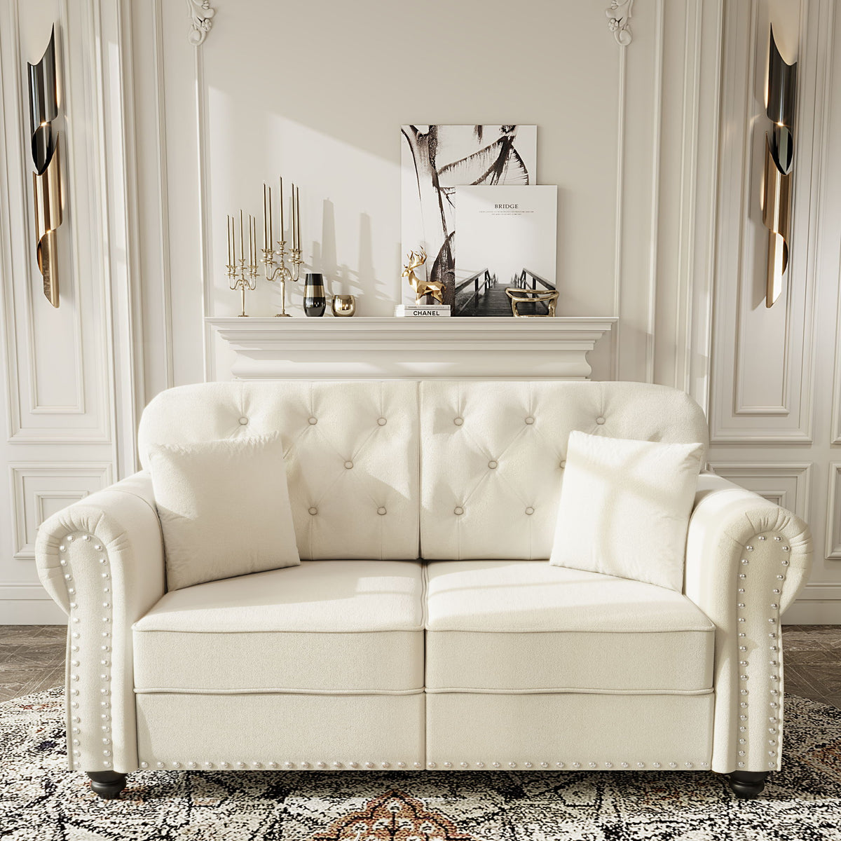 Upholstered Chesterfield Sofa With Nailhead Trim And Rolled Armrests