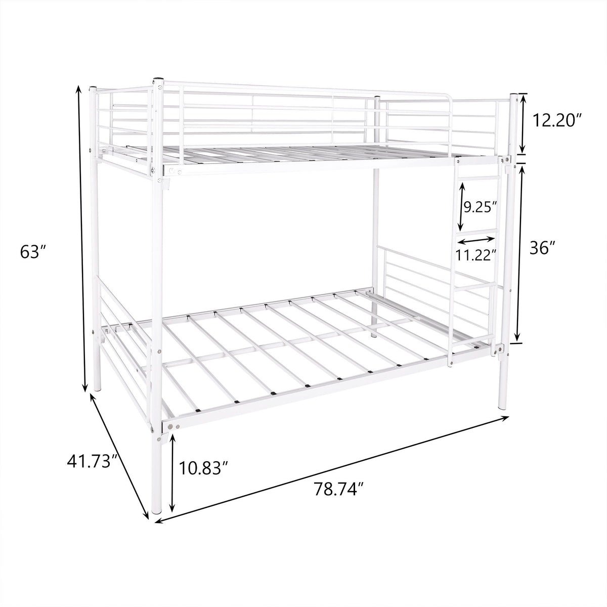 Space Saving Bunk Bed With Metal Frame And Ladder