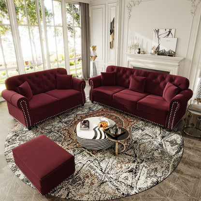 Upholstered Sofa Set With Nailhead Trim And Rolled Armrests, Includes Pillows