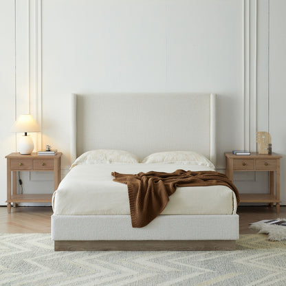 Hosford - Minimalist Upholstered Wingback Bed With Wood Base Platform